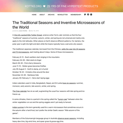 The Traditional Seasons and Inventive Microseasons of the World