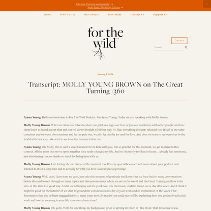 Transcript: MOLLY YOUNG BROWN on The Great Turning /360 — FOR THE WILD