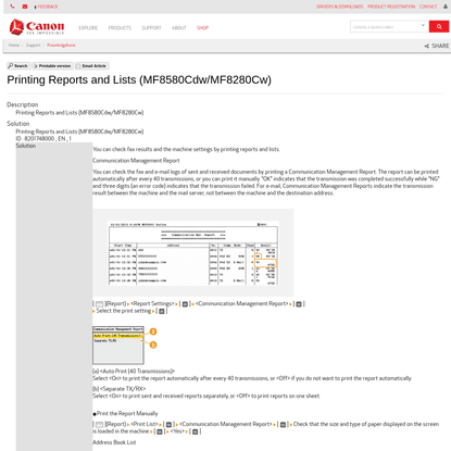 Canon Knowledge Base - Printing Reports and Lists (MF8580Cdw/MF8280Cw)