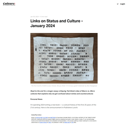 Links on Status and Culture - January 2024