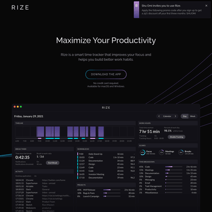 Shu Omi invites you to use Rize.