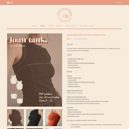 JOAN TANK PDF PATTERN A4/A0/LETTER • Cool Stitches