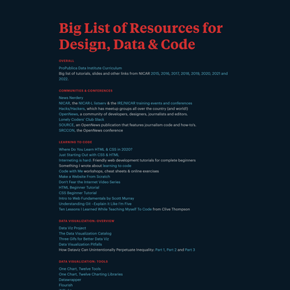 Big List of Resources for Design, Data & Code