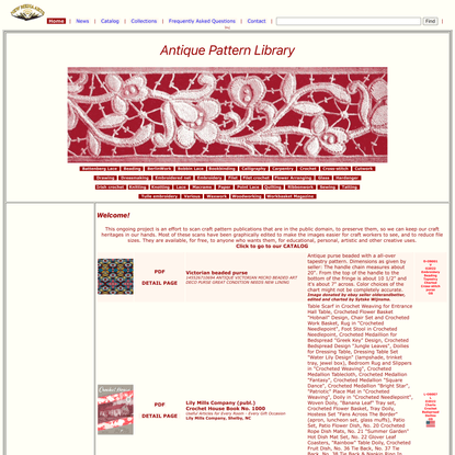 Antique Pattern Library Crochet, knitting, tatting, netting, embroidery, needle lace, beading and other needlework patterns.
