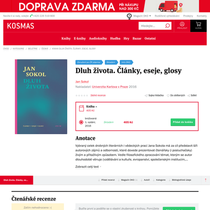 Dluh života. Články, eseje, glosy - Jan Sokol | Kosmas.cz - internetové knihkupectví