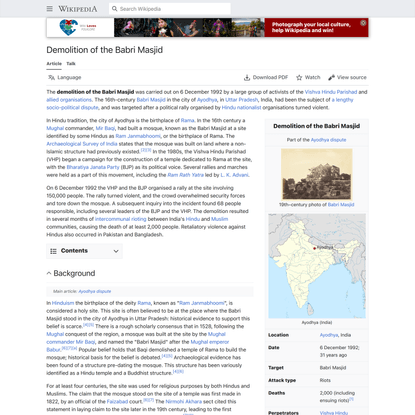 Demolition of the Babri Masjid - Wikipedia