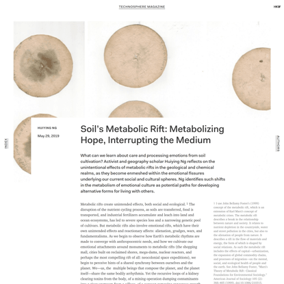 Soil’s metabolic rift: Metabolising hope, interrupting the medium