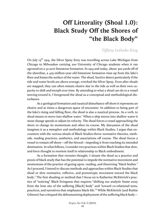 Off Littorality (Shoal 1.0): Black Study Off the Shores of “the Black Body” by Tiffany Lethabo King