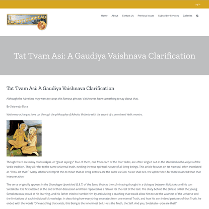 Tat Tvam Asi: A Gaudiya Vaishnava Clarification - Back to Godhead