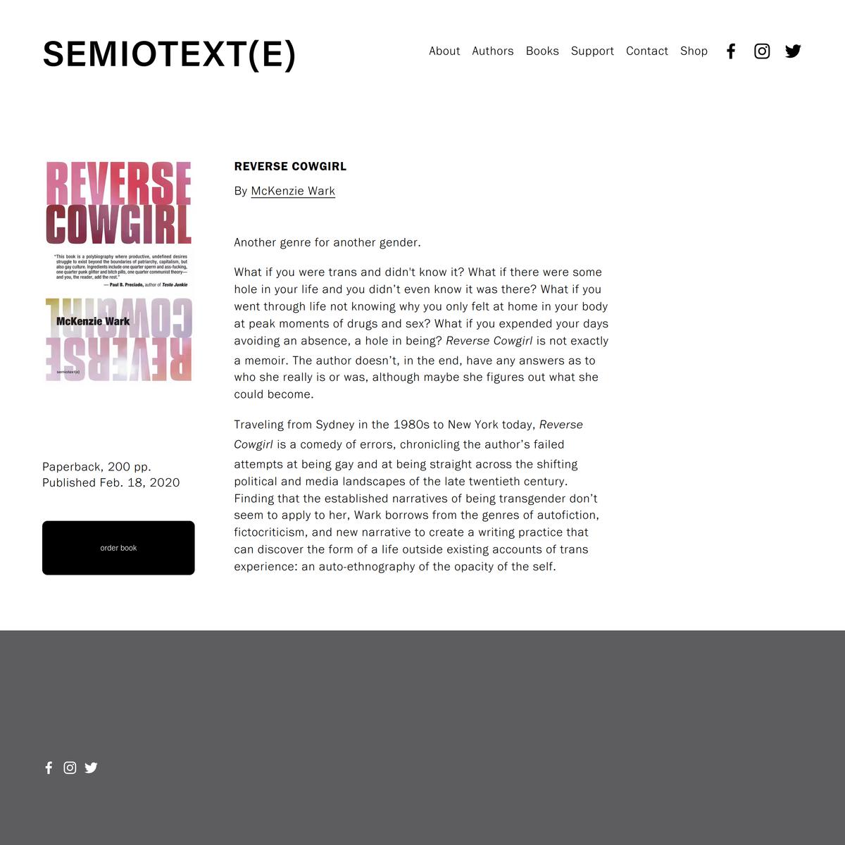 Reverse Cowgirl — Semiotext(e) | Are.na