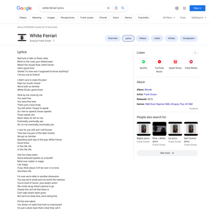 white ferrari lyrics - Google Search