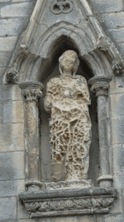 Statue of a saint damaged by the sea air, Parish of St. Hilda, Hartlepool England