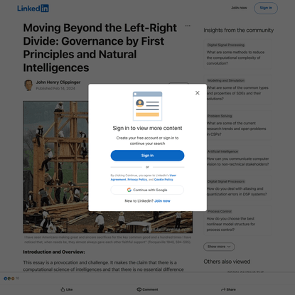 Moving Beyond the Left-Right Divide: Governance by First Principles and Natural Intelligences