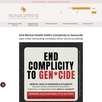 End Mental Health Field’s Complicity to Genocide