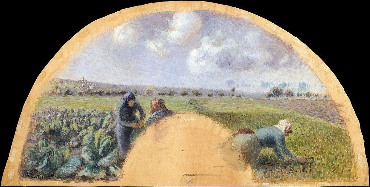 Camille Pissarro, Cabbage Gatherers Fan Mount