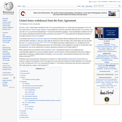 United States withdrawal from the Paris Agreement - Wikipedia