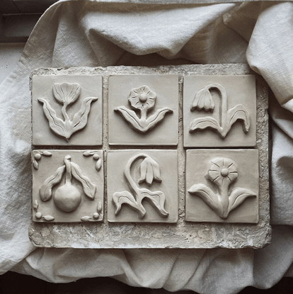fanny schultz on Instagram: “Handmade tiles with high relief. These will be bone white, glazed in a shiny transparent glaze ...