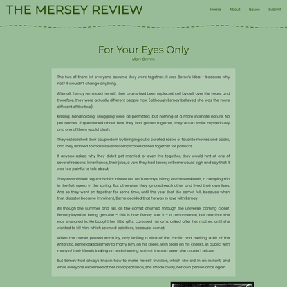 For Your Eyes Only — The Mersey Review