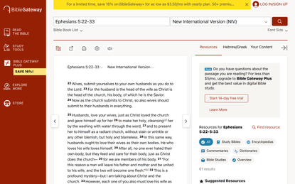 Bible Gateway passage: Ephesians 5:22-33 - New International Version