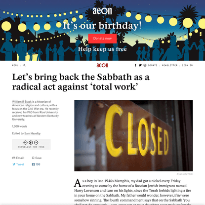 Let's bring back the Sabbath as a radical act against 'total work' - William R Black | Aeon Ideas