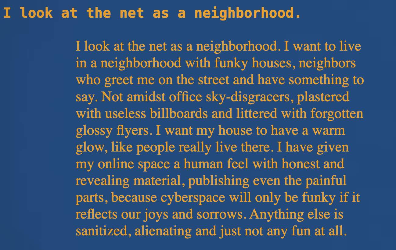justin hall "net as a neighborhood"