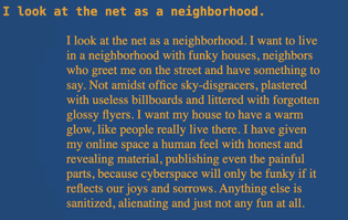 justin hall "net as a neighborhood"