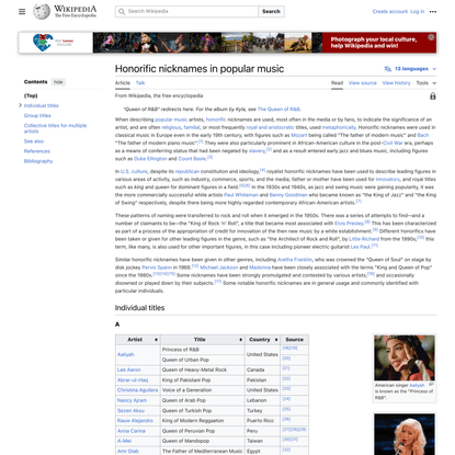Honorific nicknames in popular music - Wikipedia