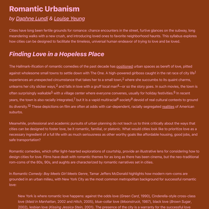 Romantic Urbanism – Syllabus