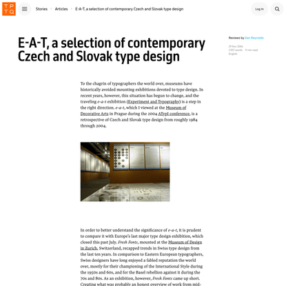 Typotheque: E-A-T, a selection of contemporary Czech and Slovak type design article on Typotheque by Dan Reynolds