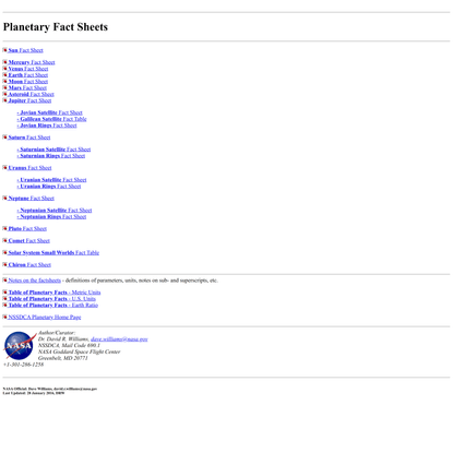 Planetary Fact Sheets