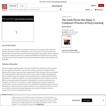 The Earth Worm Also Sings: A Composer’s Practice of Deep Listening on JSTOR
