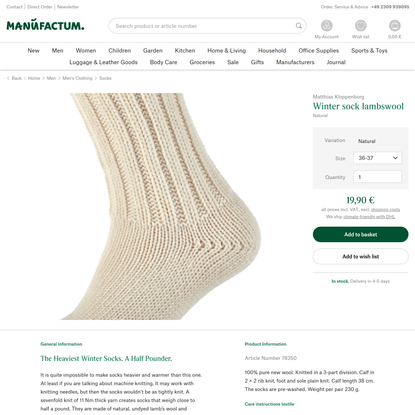 Winter sock lambswool, Natural | Manufactum