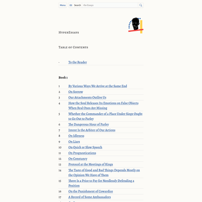 Table of contents of Michel de Montaigne’s Essays
