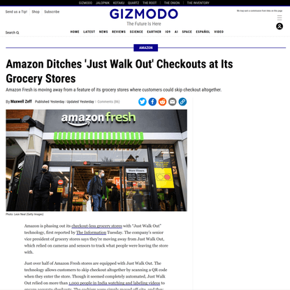 Amazon Ditches 'Just Walk Out' Checkouts at Its Grocery Stores