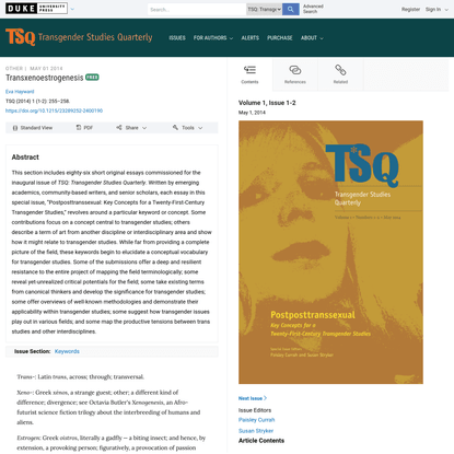Transxenoestrogenesis | TSQ: Transgender Studies Quarterly | Duke University Press