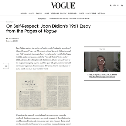 On Self-Respect: Joan Didion’s 1961 Essay from the Pages of Vogue