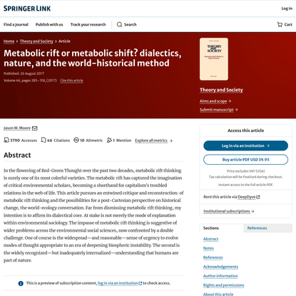 Metabolic rift or metabolic shift? dialectics, nature, and the world-historical method - Theory and Society