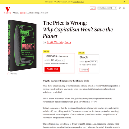 The Price is Wrong: Why Capitalism Won't Save the Planet &verbar; Verso Books