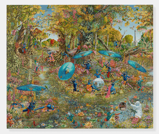 Raqib Shaw, From Narcissus to Icarus, 2017-2019, acrylic liner and enamel on Birch wood