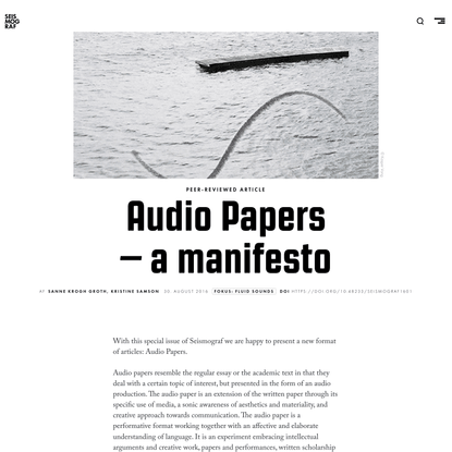 Audio Papers – a manifesto