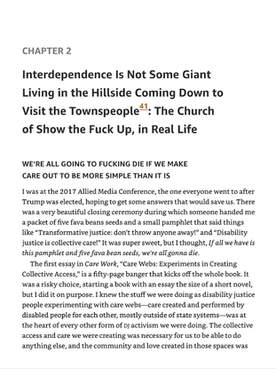 Interdependence Is Not Some Giant Living in the Hillside Coming Down to Visit the Townspeople: The Church of Show the Fuck Up, in Real Life