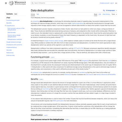 Data deduplication - Wikipedia