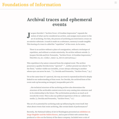 Archival traces and ephemeral events – Foundations of Information