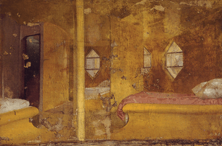 The gilt communal bedroom in the Melnikov House, painted in 1932 by the architect’s son, Victor Melnikov.