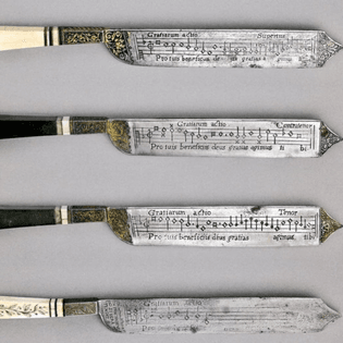 "Rare set of 16th century Italian notation knives with musical notes engraved on the blade, meant to be sung as grace before a meal.⁠"