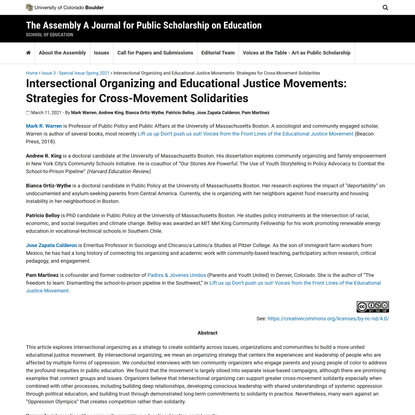 Intersectional Organizing and Educational Justice Movements: Strategies for Cross-Movement Solidarities | The Assembly A Journal for Public Scholarship on Education | University of Colorado Boulder