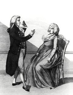 Mesmerism: The Operator Inducing a Hypnotic Trance, engraving after Dodd, 1794. Plate from Ebenezer Sibly’s book, A Key to Physic, 1794