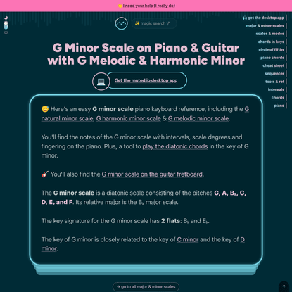 G Minor Scale on Piano & Guitar with G Melodic & Harmonic Minor | muted.io