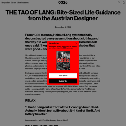 THE TAO OF LANG: Bite-Sized Life Guidance from the Austrian Designer