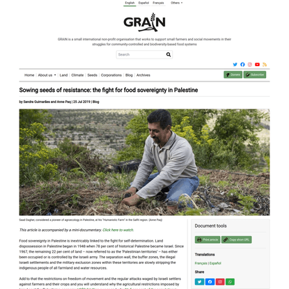 GRAIN | Sowing seeds of resistance: the fight for food sovereignty in Palestine